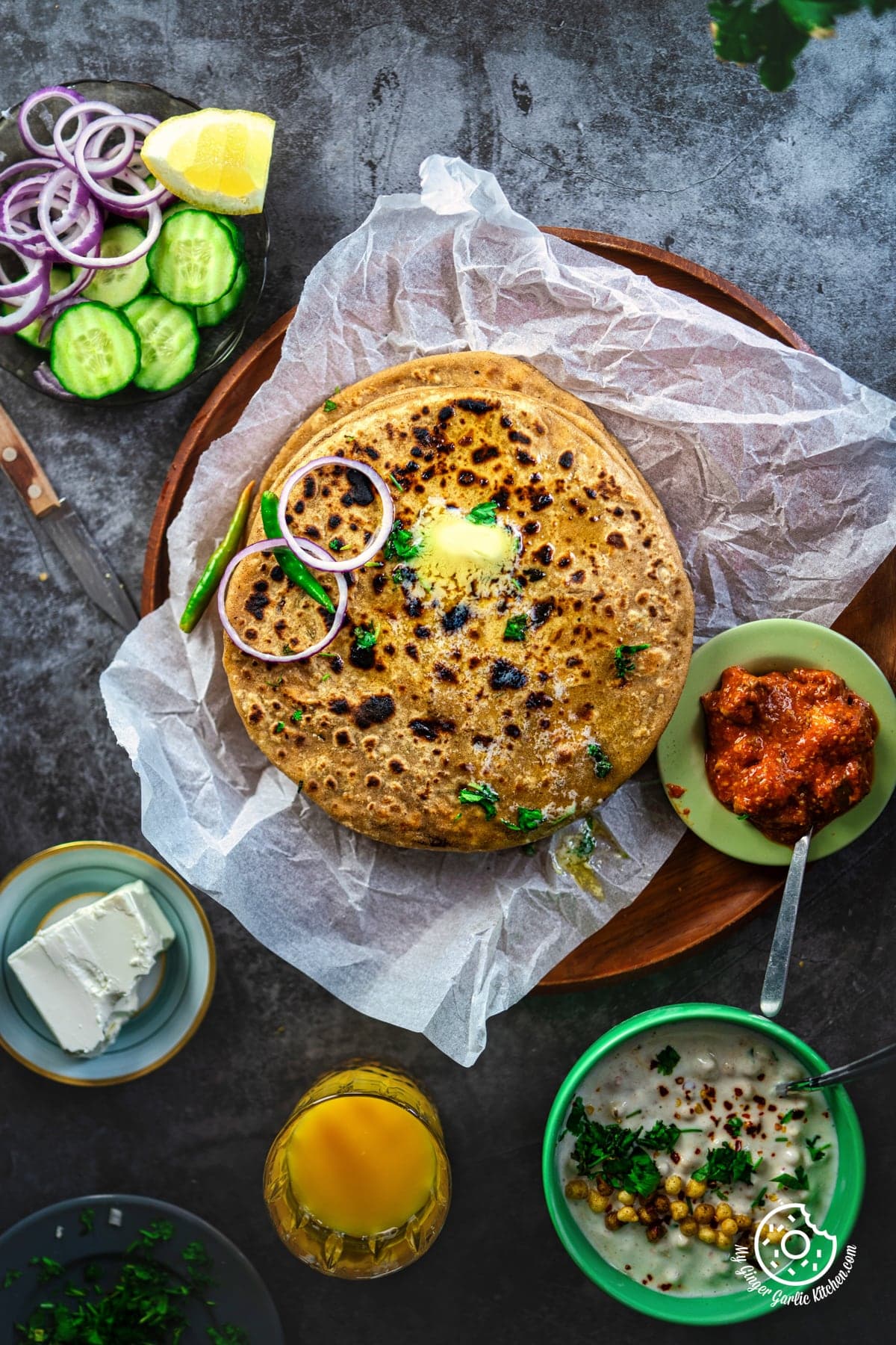 Paneer Paratha with Yogurt